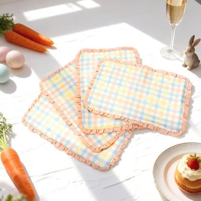 Set of 4 Easter Placemats 14 x 20 Inch Linen Pastel Gingham Washable Placemat Blue Pink Yellow Buffalo Plaid Table Mats Farmhouse Spring Easter Table Mat for Kitchen Dining Home Decoration