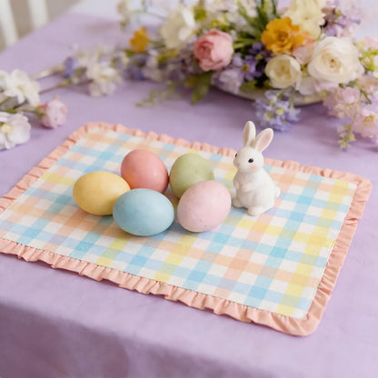 Set of 4 Easter Placemats 14 x 20 Inch Linen Pastel Gingham Washable Placemat Blue Pink Yellow Buffalo Plaid Table Mats Farmhouse Spring Easter Table Mat for Kitchen Dining Home Decoration