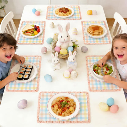 Set of 4 Easter Placemats 14 x 20 Inch Linen Pastel Gingham Washable Placemat Blue Pink Yellow Buffalo Plaid Table Mats Farmhouse Spring Easter Table Mat for Kitchen Dining Home Decoration