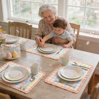Set of 4 Easter Placemats 14 x 20 Inch Linen Pastel Gingham Washable Placemat Blue Pink Yellow Buffalo Plaid Table Mats Farmhouse Spring Easter Table Mat for Kitchen Dining Home Decoration