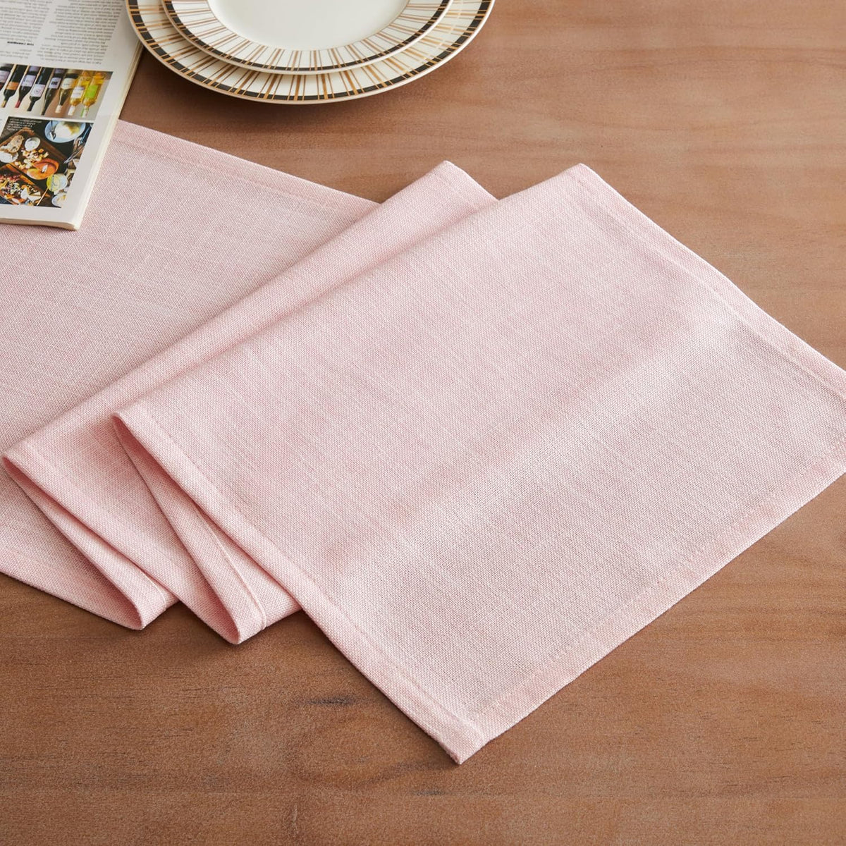 ZeeMart Rustic Cotton Linen Table Runner, 13x72 Inches Pink