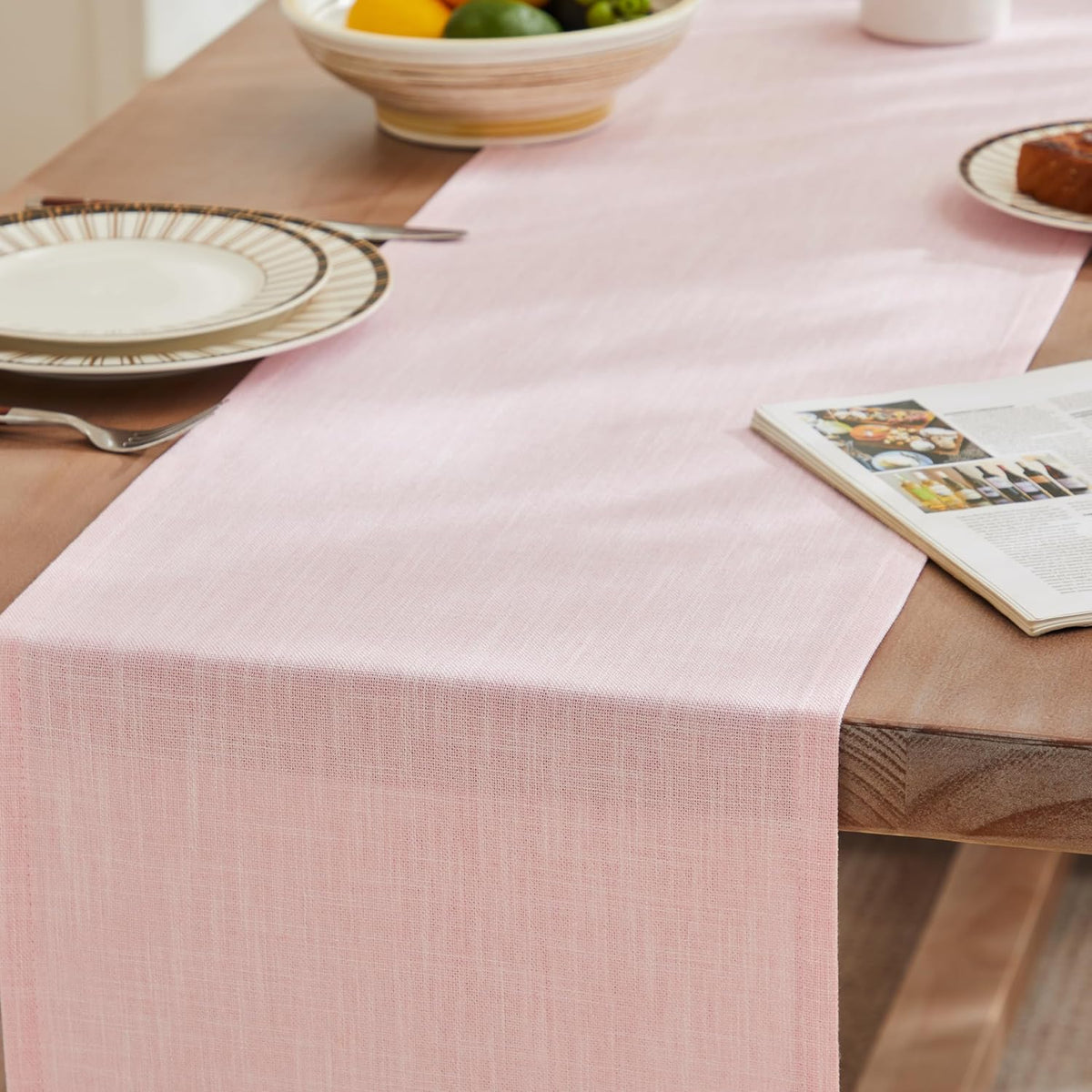 ZeeMart Rustic Cotton Linen Table Runner, 13x72 Inches Pink