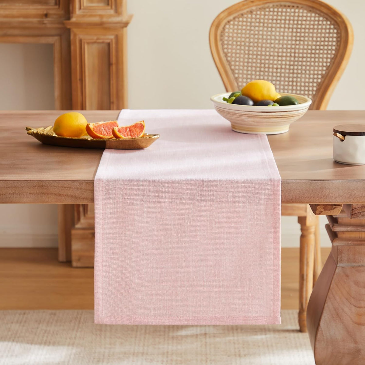 ZeeMart Rustic Cotton Linen Table Runner, 13x72 Inches Pink