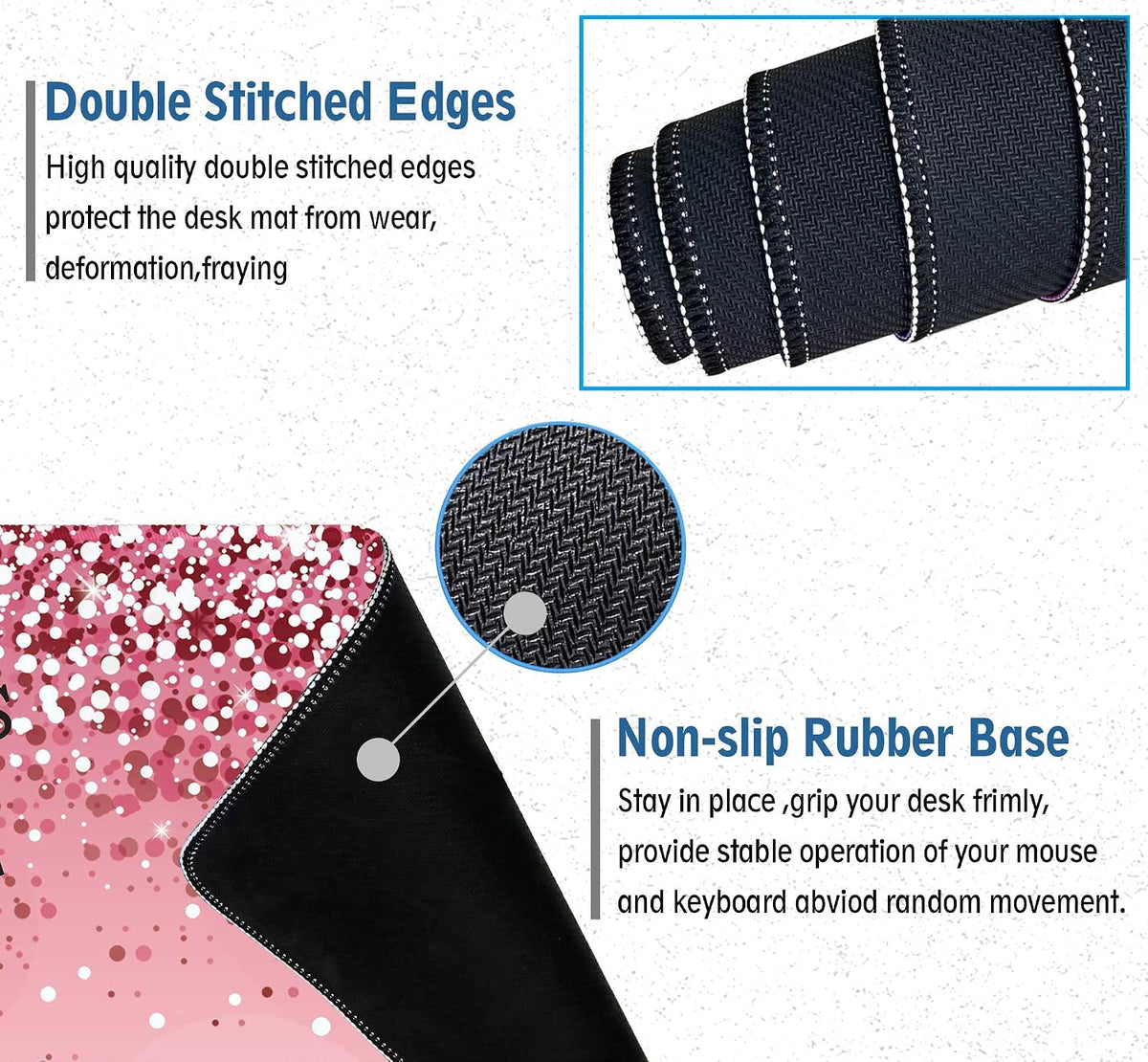 Large Desk Mat Extended Mouse Pad, Pink Cute Mousepad Desk Pad,Waterproof Durable Non-Slip Rubber Base Gaming Mousepad Desk Mat for Office/Home/Desktop,Pink Mouse Pad for Women