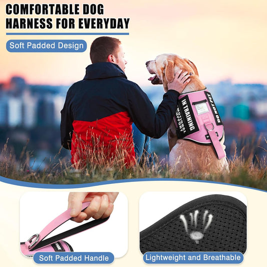 Service Dog Vest Harness+ID Tag+10 Patches,Metal Serivce Dog Tag&Reflective Emotional Support Dog Vest with Handle for Small Dogs,Easy Put On/Off for Training/Walking/Everyday Pink S