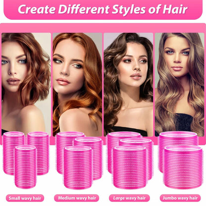 Hair Rollers 48 Pcs Set, 24Pcs Hair Rollers 4 Sizes and 24 Pcs Hair Clips for Long Medium Short Hair (Pink)