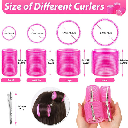 Hair Rollers 48 Pcs Set, 24Pcs Hair Rollers 4 Sizes and 24 Pcs Hair Clips for Long Medium Short Hair (Pink)