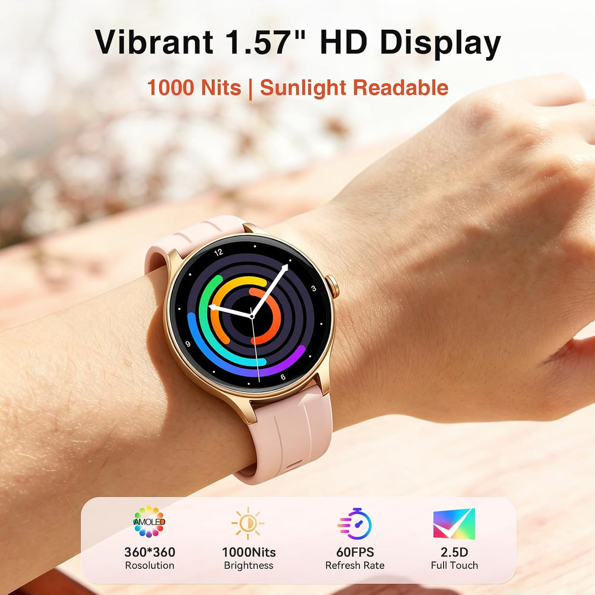 Smart Watch for Women Android & iPhone (2 Bands Sakura Pink)