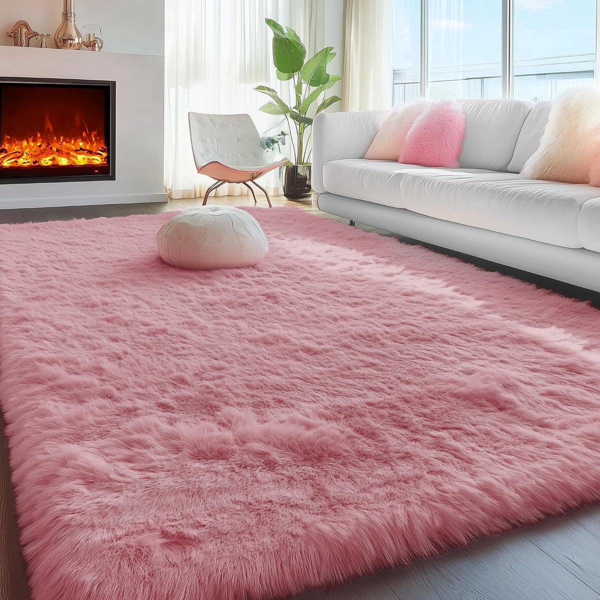 Blush Pink Fluffy Shag Area Rugs for Bedroom Girls 5x7, Soft Shaggy Carpets