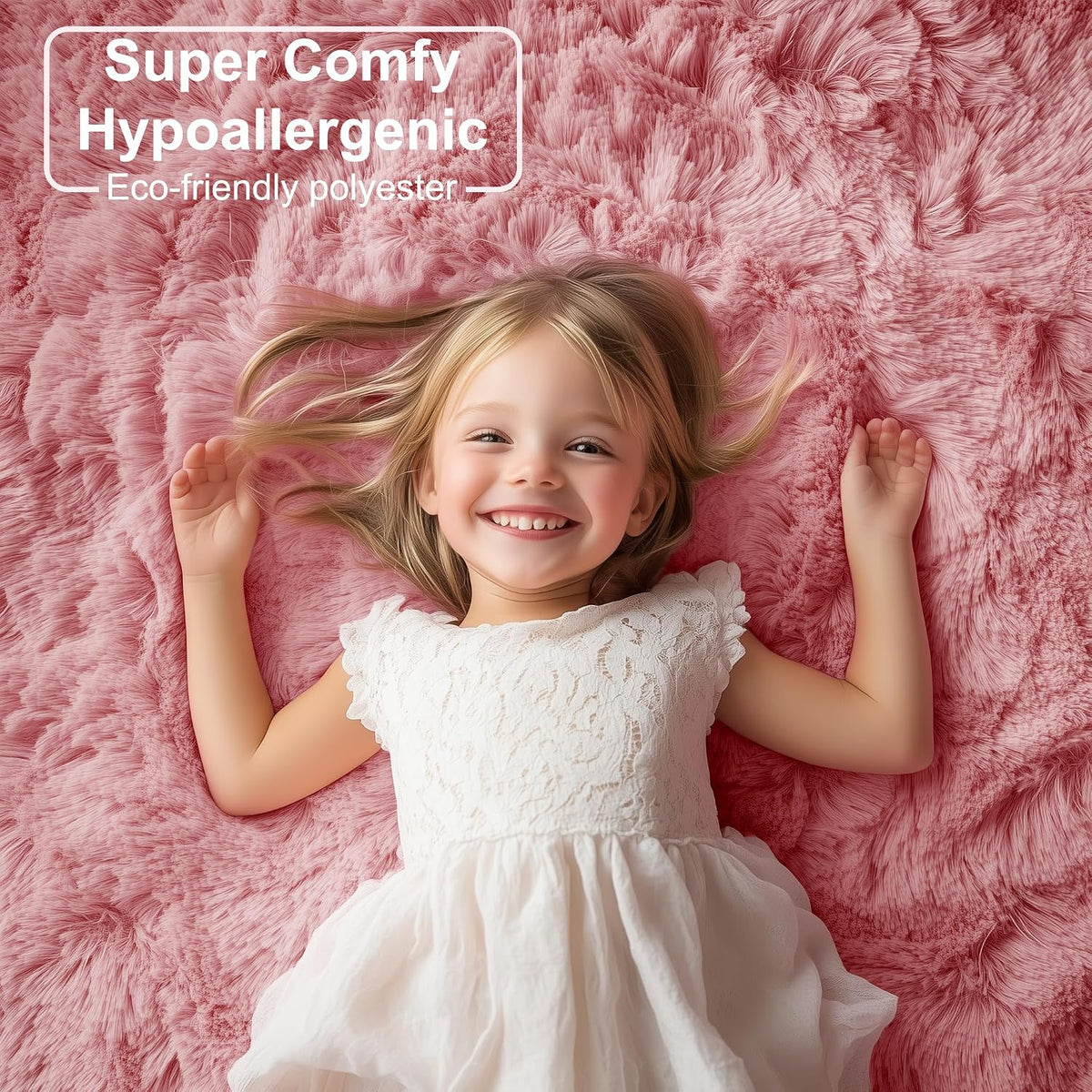 Blush Pink Fluffy Shag Area Rugs for Bedroom Girls 5x7, Soft Shaggy Carpets