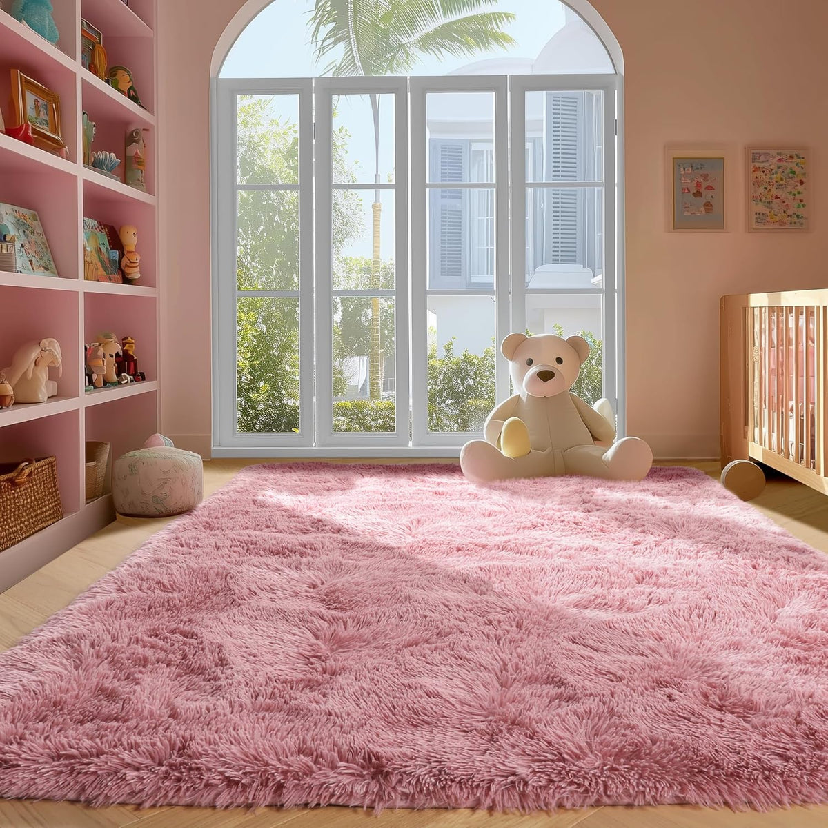 Blush Pink Fluffy Shag Area Rugs for Bedroom Girls 5x7, Soft Shaggy Carpets