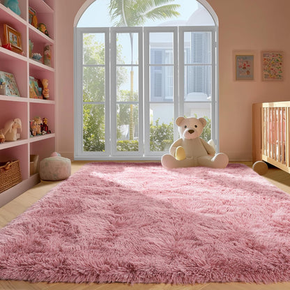 Blush Pink Fluffy Shag Area Rugs for Bedroom Girls 5x7, Soft Shaggy Carpets