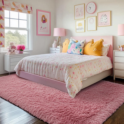 Blush Pink Fluffy Shag Area Rugs for Bedroom Girls 5x7, Soft Shaggy Carpets
