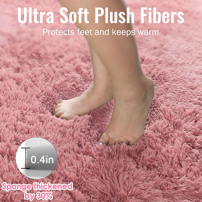 Blush Pink Fluffy Shag Area Rugs for Bedroom Girls 5x7, Soft Shaggy Carpets