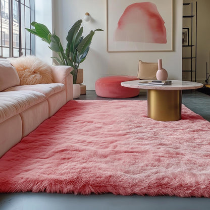 Blush Pink Fluffy Shag Area Rugs for Bedroom Girls 5x7, Soft Shaggy Carpets