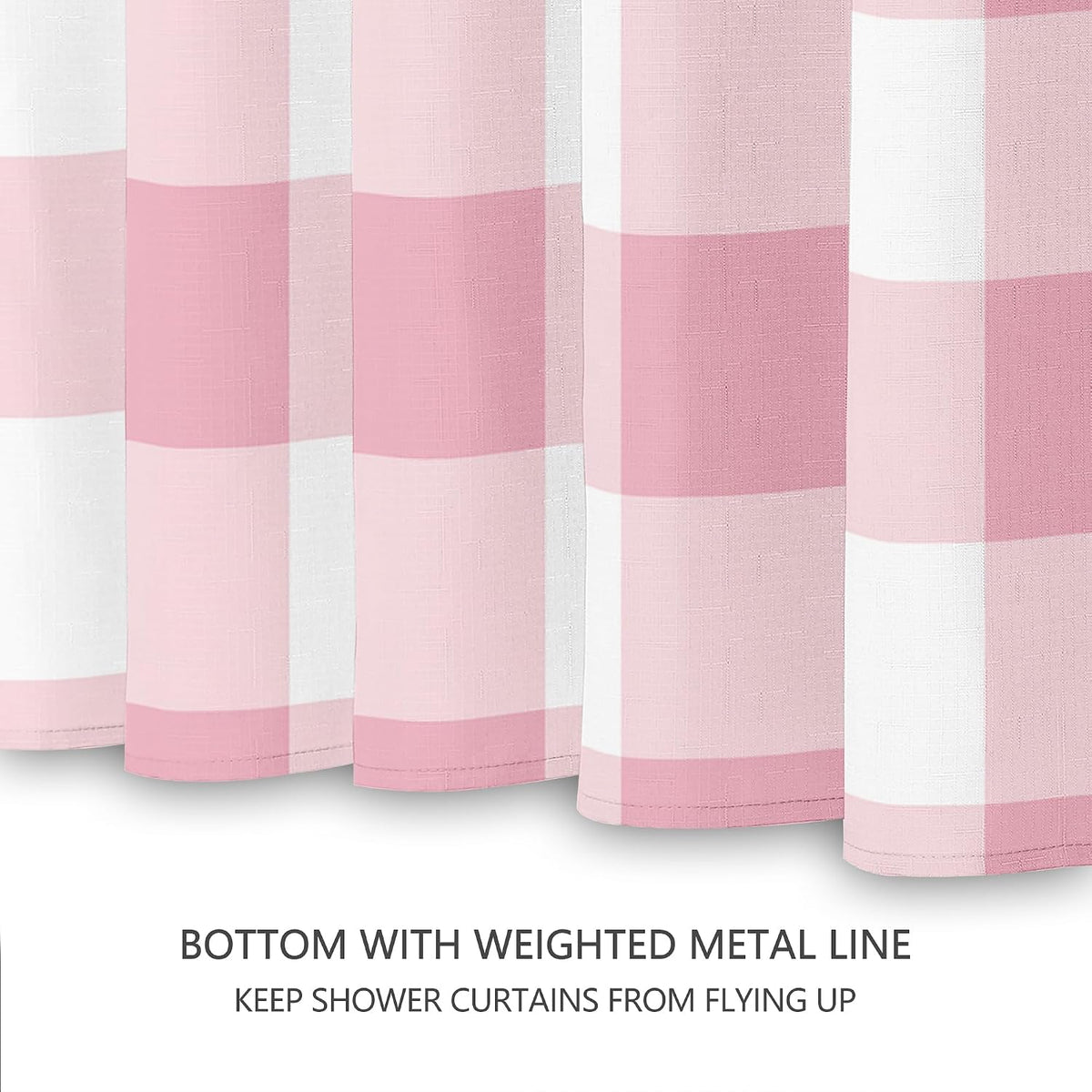 Classic Gingham Plaid 140gsm Faux Linen Fabric Shower Curtain, Pink Buffalo Grid Shower Curtain Sets Decoration 72x72 Inch with Hooks