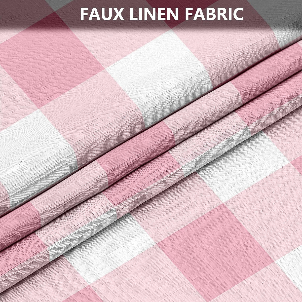 Classic Gingham Plaid 140gsm Faux Linen Fabric Shower Curtain, Pink Buffalo Grid Shower Curtain Sets Decoration 72x72 Inch with Hooks