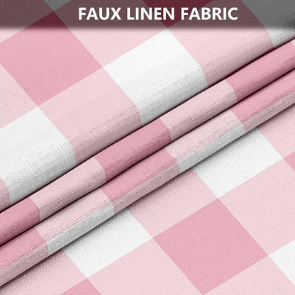 Classic Gingham Plaid 140gsm Faux Linen Fabric Shower Curtain, Pink Buffalo Grid Shower Curtain Sets Decoration 72x72 Inch with Hooks