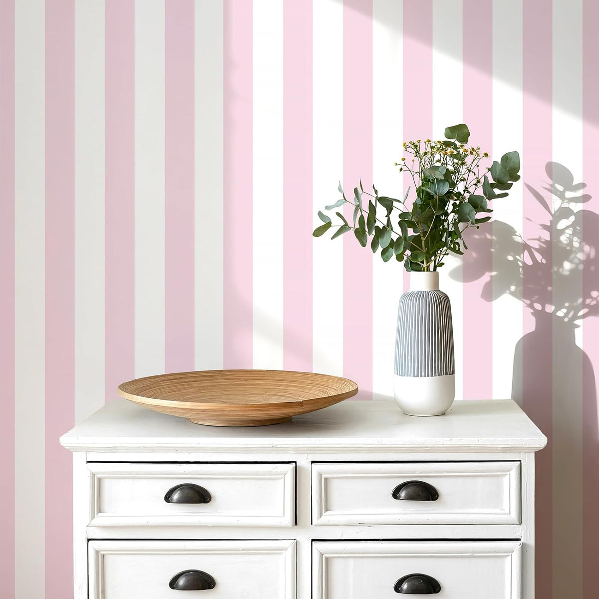 Pink and White Peel and Stick Wallpaper Striped Cute 17.7"x393"