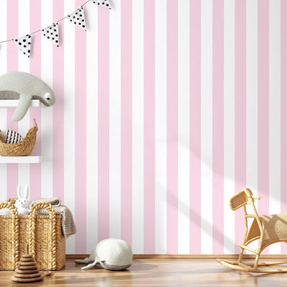 Pink and White Peel and Stick Wallpaper Striped Cute 17.7"x393"