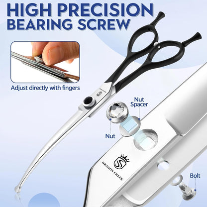 Dragon Creek 6.5" Downward Curved Dog Grooming Scissors Shears for Grooming Face and Paws Safety Round Tips Shears Trimming Cutting Scissors for Dog Cat Pet Black