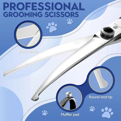 Dragon Creek 6.5" Downward Curved Dog Grooming Scissors Shears for Grooming Face and Paws Safety Round Tips Shears Trimming Cutting Scissors for Dog Cat Pet Black