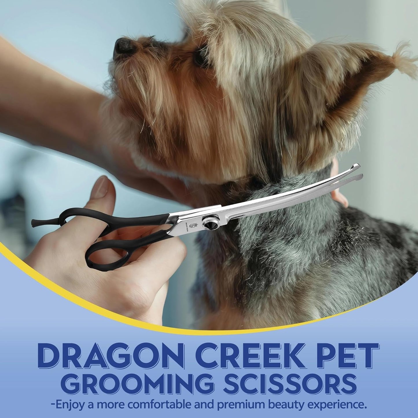 Dragon Creek 6.5" Downward Curved Dog Grooming Scissors Shears for Grooming Face and Paws Safety Round Tips Shears Trimming Cutting Scissors for Dog Cat Pet Black