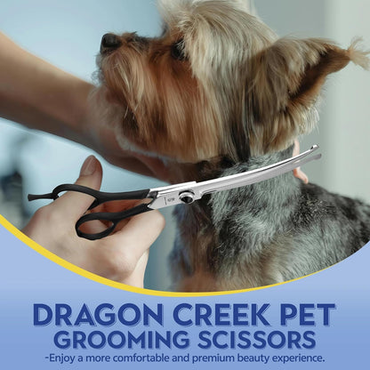 Dragon Creek 6.5" Downward Curved Dog Grooming Scissors Shears for Grooming Face and Paws Safety Round Tips Shears Trimming Cutting Scissors for Dog Cat Pet Black