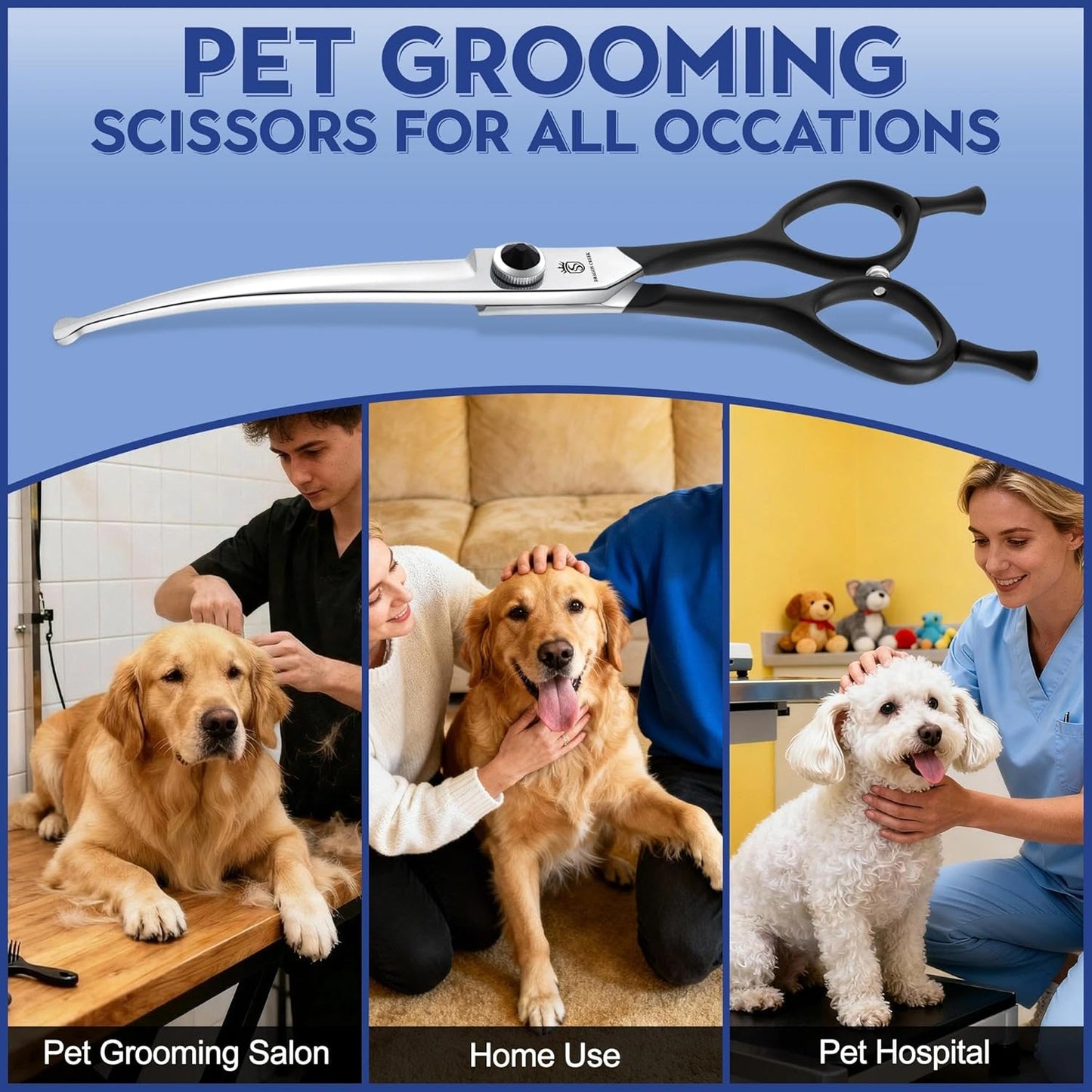 Dragon Creek 6.5" Downward Curved Dog Grooming Scissors Shears for Grooming Face and Paws Safety Round Tips Shears Trimming Cutting Scissors for Dog Cat Pet Black