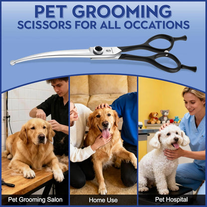 Dragon Creek 6.5" Downward Curved Dog Grooming Scissors Shears for Grooming Face and Paws Safety Round Tips Shears Trimming Cutting Scissors for Dog Cat Pet Black