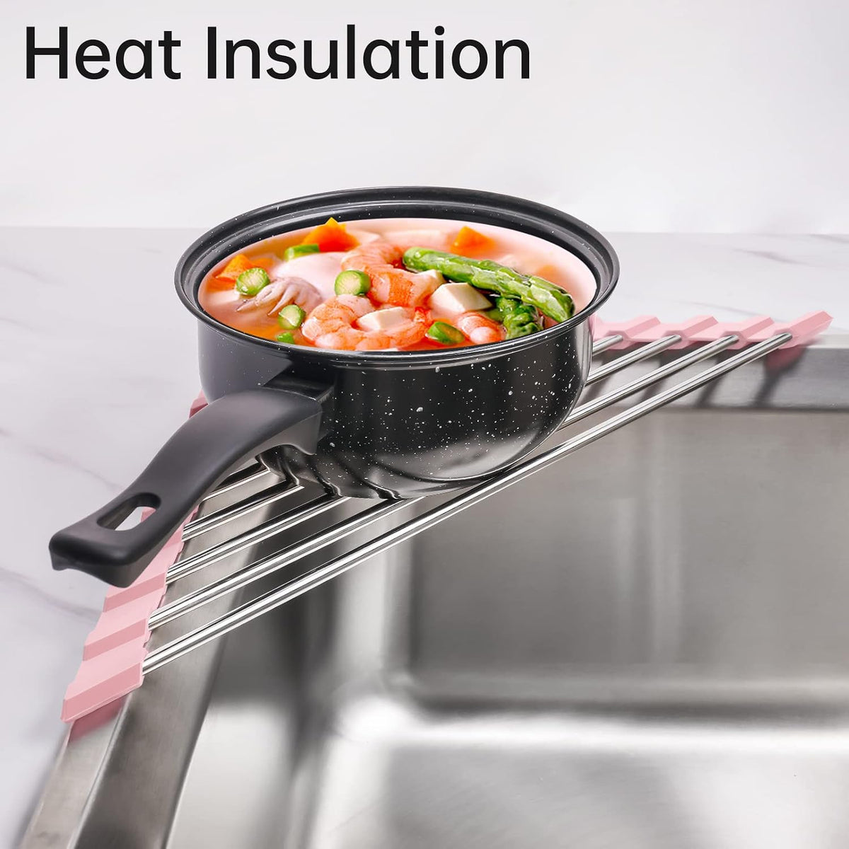 Triangle Foldable Dish Drying Rack, Small Roll-Up Stainless Steel Over Sink Drainer for Kitchen Sink Corner, Rustproof Multipurpose Organizer(Pink)