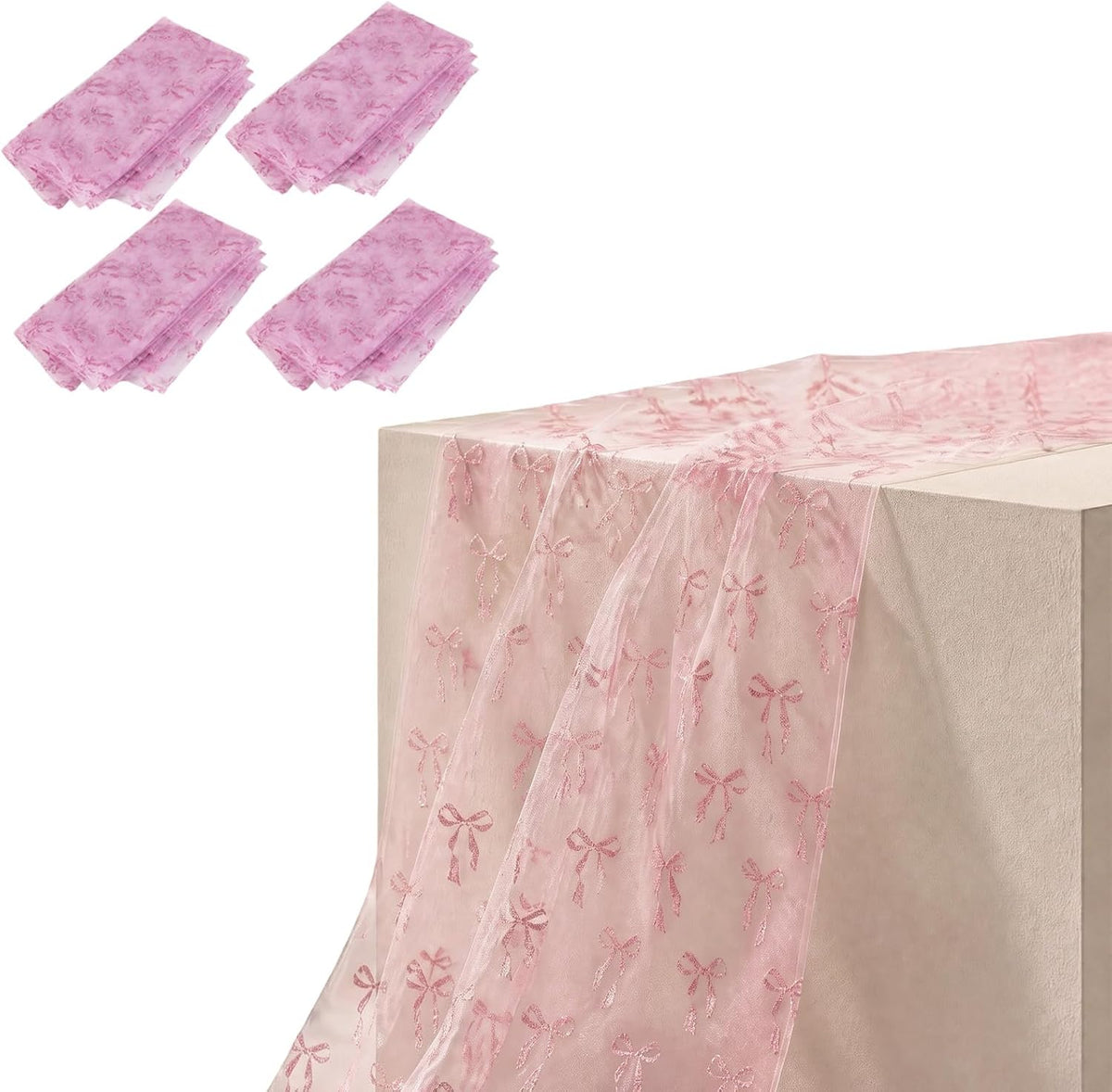 4 Pack Pink Butterfly Table Runner 29.5 x 71 Inches, 3D Hot-Stamped Iridescent Tulle Table Decor, Sheer Lace Fabric Overlay for Wedding, Baby Shower, Girl Birthday Party, Bridal Shower DIY Decorations