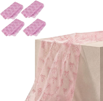 4 Pack Pink Butterfly Table Runner 29.5 x 71 Inches, 3D Hot-Stamped Iridescent Tulle Table Decor, Sheer Lace Fabric Overlay for Wedding, Baby Shower, Girl Birthday Party, Bridal Shower DIY Decorations