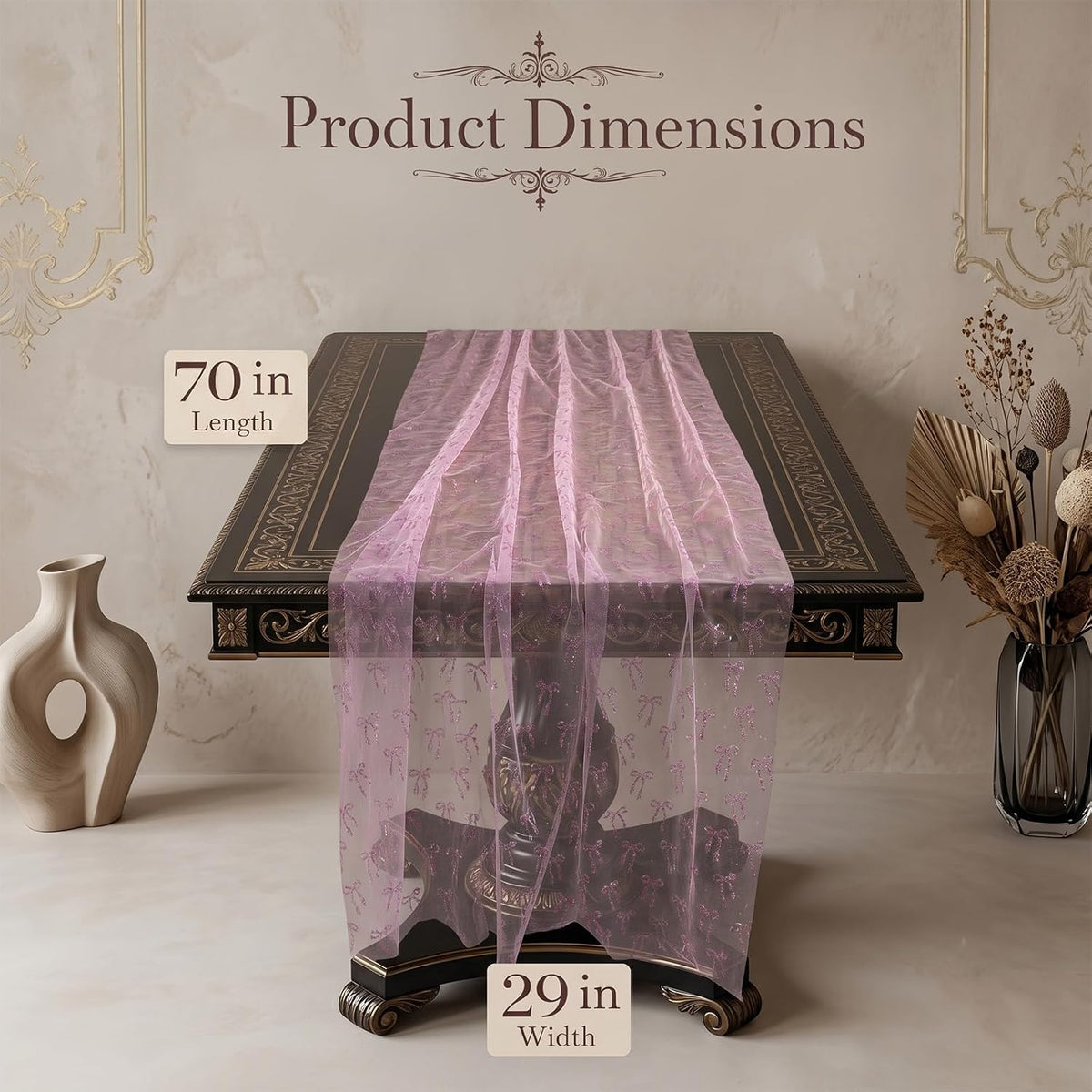 4 Pack Pink Butterfly Table Runner 29.5 x 71 Inches, 3D Hot-Stamped Iridescent Tulle Table Decor, Sheer Lace Fabric Overlay for Wedding, Baby Shower, Girl Birthday Party, Bridal Shower DIY Decorations