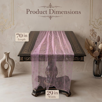 4 Pack Pink Butterfly Table Runner 29.5 x 71 Inches, 3D Hot-Stamped Iridescent Tulle Table Decor, Sheer Lace Fabric Overlay for Wedding, Baby Shower, Girl Birthday Party, Bridal Shower DIY Decorations