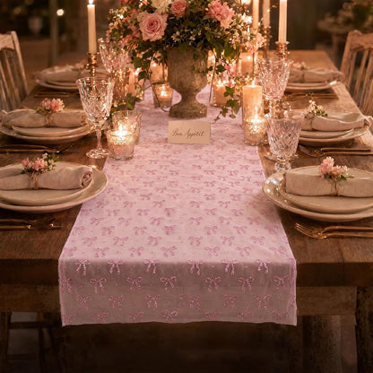 4 Pack Pink Butterfly Table Runner 29.5 x 71 Inches, 3D Hot-Stamped Iridescent Tulle Table Decor, Sheer Lace Fabric Overlay for Wedding, Baby Shower, Girl Birthday Party, Bridal Shower DIY Decorations