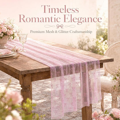 4 Pack Pink Butterfly Table Runner 29.5 x 71 Inches, 3D Hot-Stamped Iridescent Tulle Table Decor, Sheer Lace Fabric Overlay for Wedding, Baby Shower, Girl Birthday Party, Bridal Shower DIY Decorations