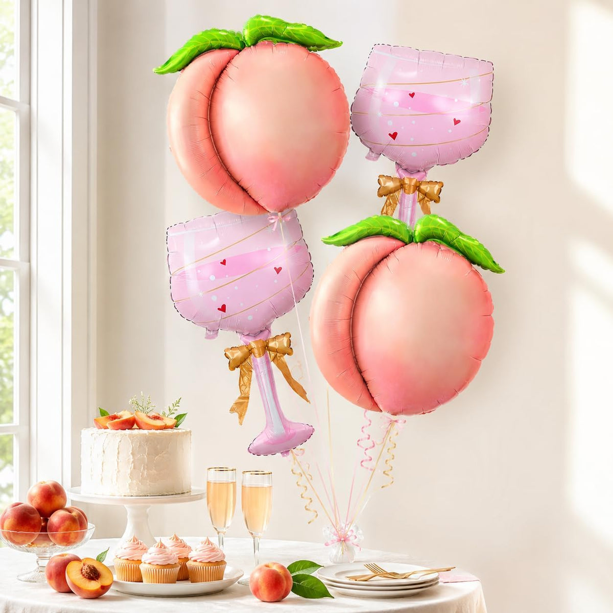 Peach Balloons for Bachelorette Party, 4 Pcs Peach & Wine Balloons