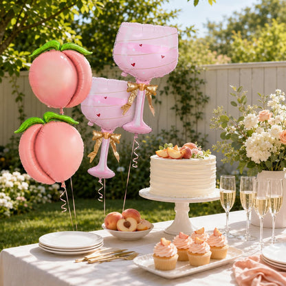 Peach Balloons for Bachelorette Party, 4 Pcs Peach & Wine Balloons