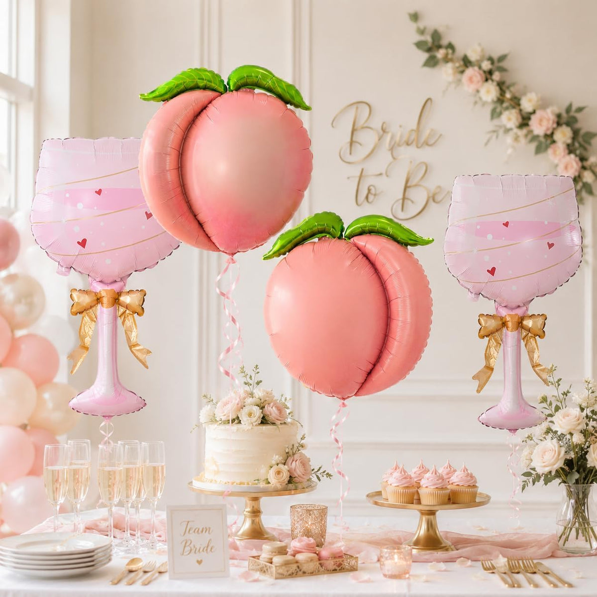 Peach Balloons for Bachelorette Party, 4 Pcs Peach & Wine Balloons