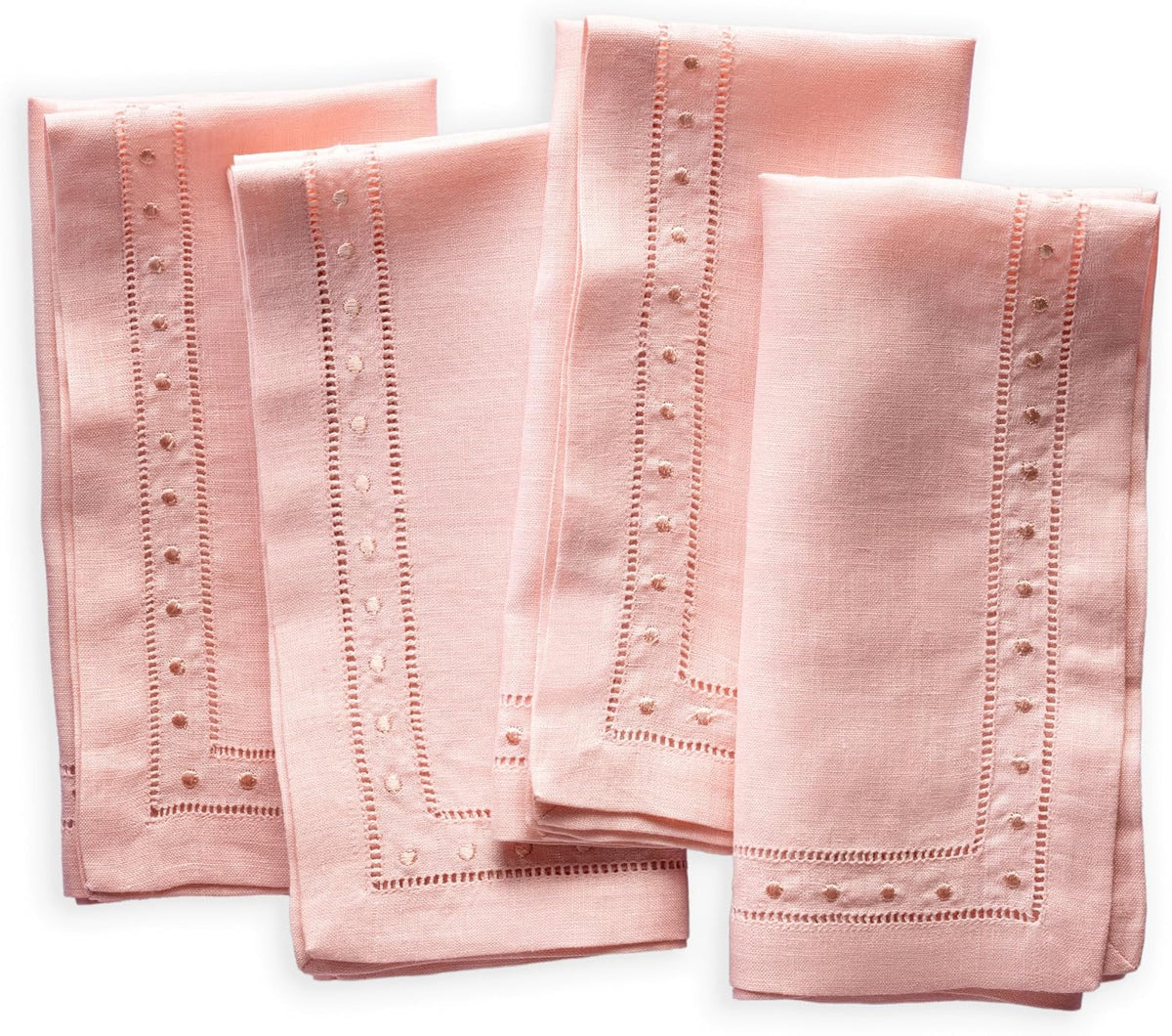 100% Linen Napkins Blush Pink with Embroidered Dot Set of 4, 18 x 18 Inch