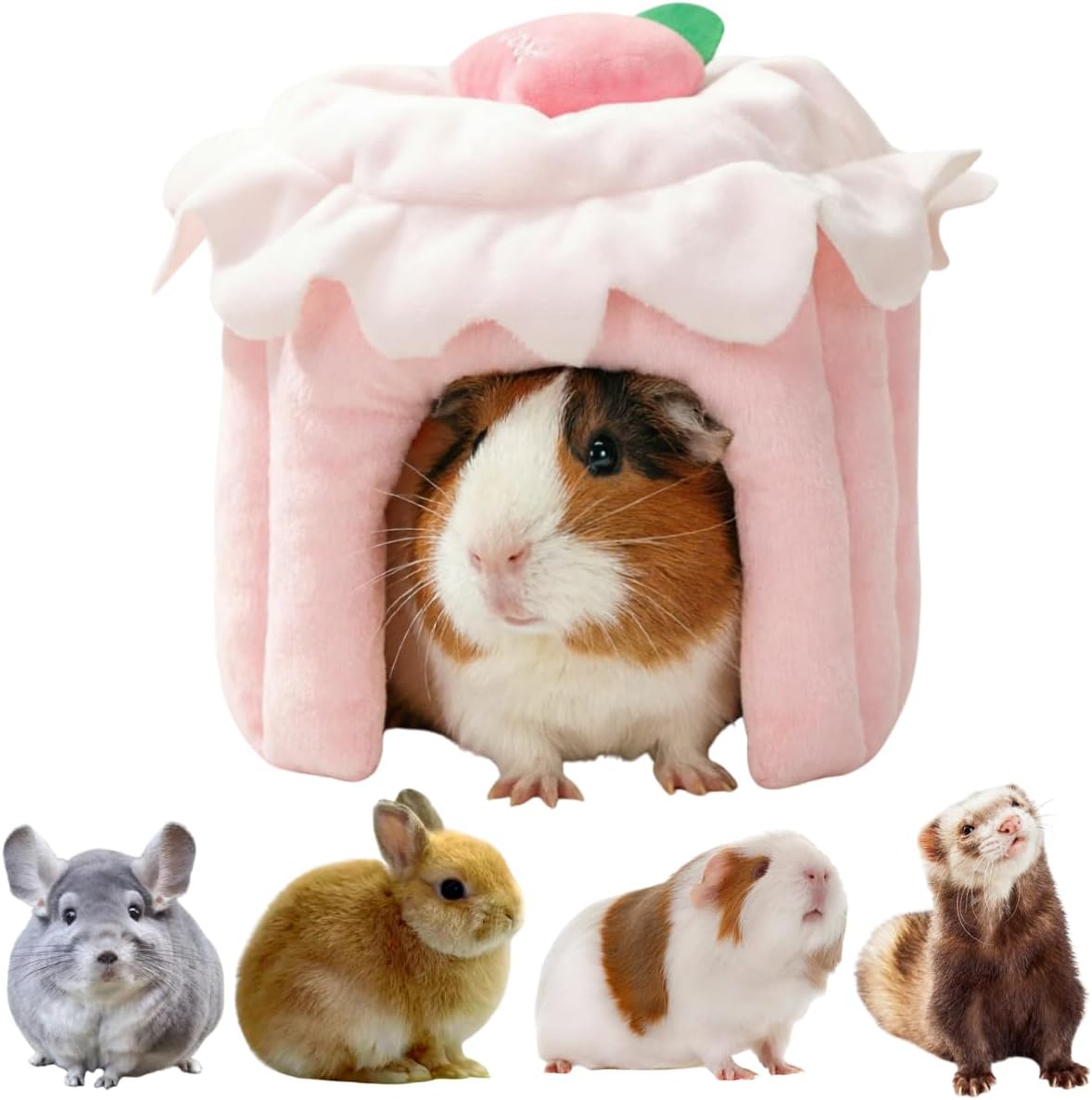Cozy Warm Guinea Pig Hideout Soft Small Pet Cave House Cake Shape (Pink,M)