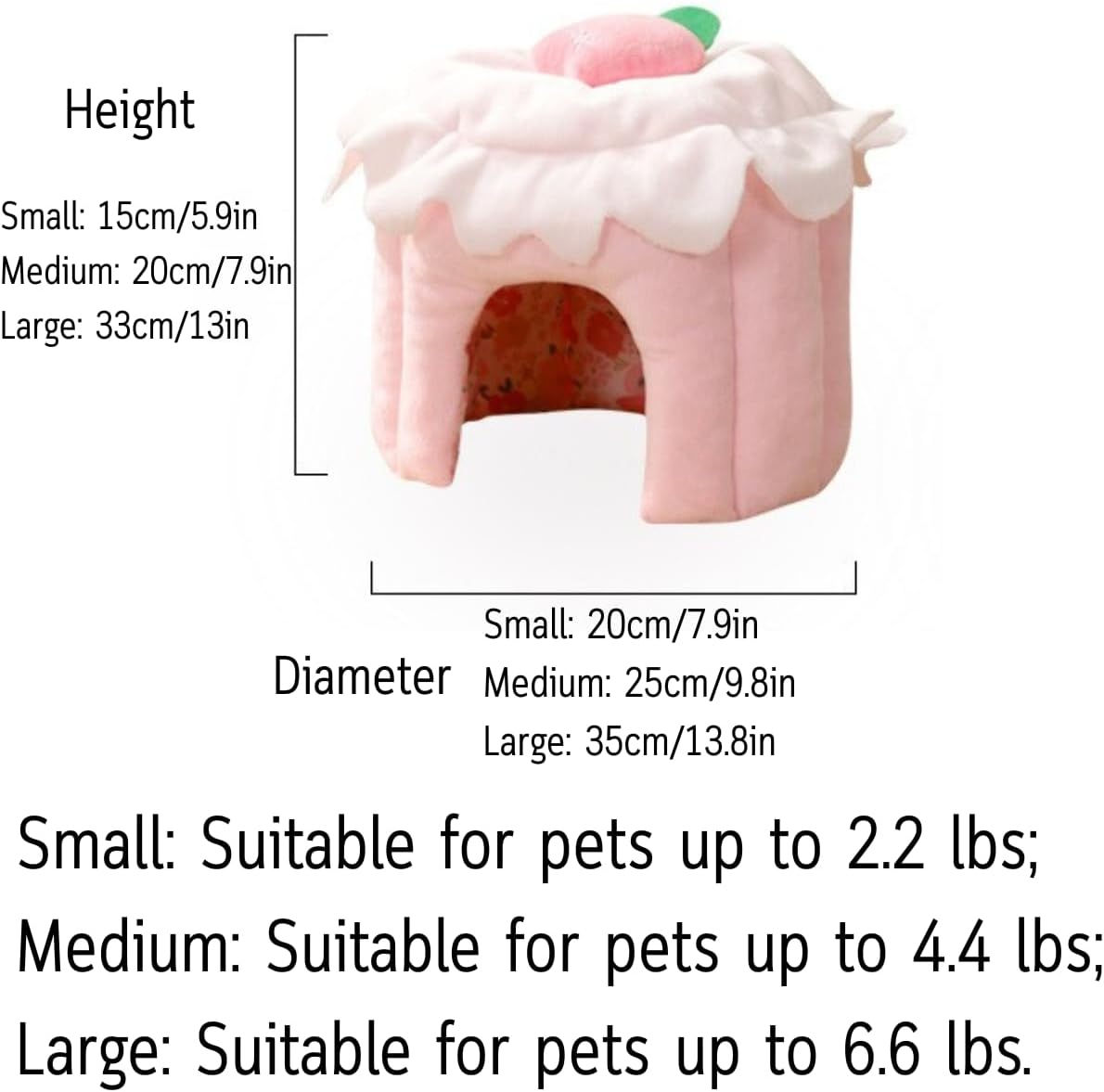 Cozy Warm Guinea Pig Hideout Soft Small Pet Cave House Cake Shape (Pink,M)