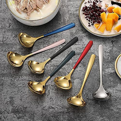 Soup Ladle and Slotted Spoon Colander Set Long Handle Stainless Steel Hotpot Serving Cooking - Pink Gold