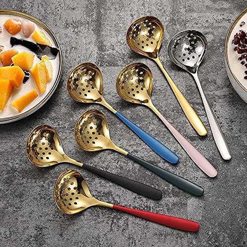 Soup Ladle and Slotted Spoon Colander Set Long Handle Stainless Steel Hotpot Serving Cooking - Pink Gold