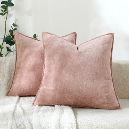 Soft Decorative Chenille Pillow Covers 18x18 Inch Natural Pink Boho Farmhouse Neutral Couch Throw Pillows for Bed Sofa Livingroom Pack of 2 Accent Modern Pillowcase Home Decor