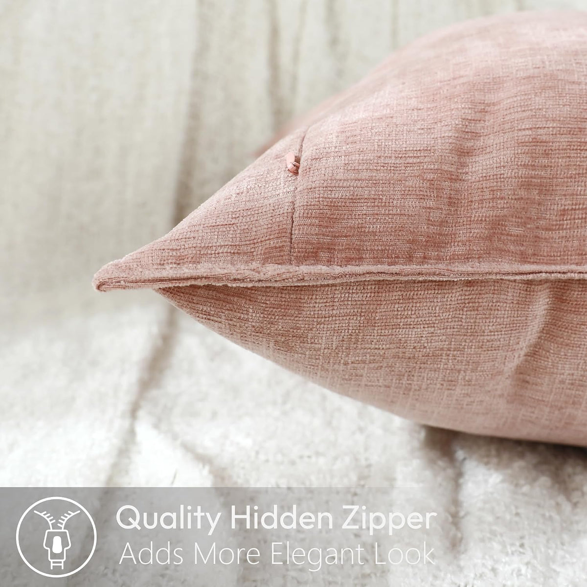 Soft Decorative Chenille Pillow Covers 18x18 Inch Natural Pink Boho Farmhouse Neutral Couch Throw Pillows for Bed Sofa Livingroom Pack of 2 Accent Modern Pillowcase Home Decor