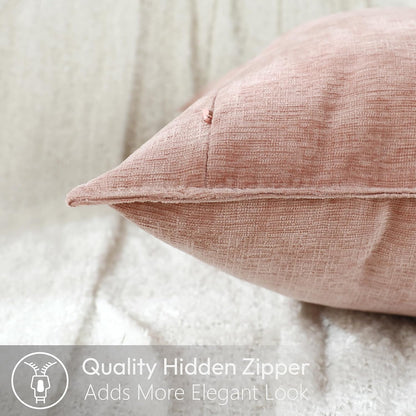 Soft Decorative Chenille Pillow Covers 18x18 Inch Natural Pink Boho Farmhouse Neutral Couch Throw Pillows for Bed Sofa Livingroom Pack of 2 Accent Modern Pillowcase Home Decor