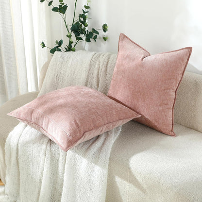 Soft Decorative Chenille Pillow Covers 18x18 Inch Natural Pink Boho Farmhouse Neutral Couch Throw Pillows for Bed Sofa Livingroom Pack of 2 Accent Modern Pillowcase Home Decor