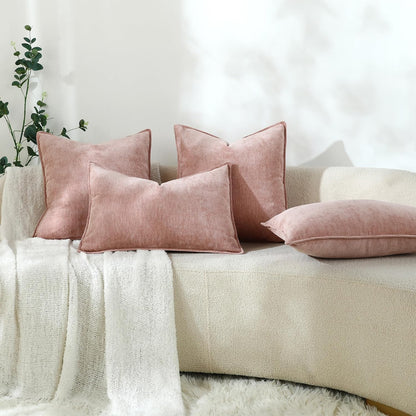 Soft Decorative Chenille Pillow Covers 18x18 Inch Natural Pink Boho Farmhouse Neutral Couch Throw Pillows for Bed Sofa Livingroom Pack of 2 Accent Modern Pillowcase Home Decor